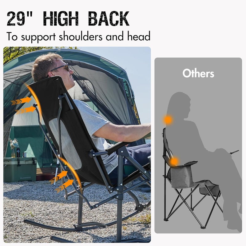 Portal Oversized Folding Rocking Camping Chair Portable Outdoor Rocker with High Back Hard Armrests Carry Bag, Supports 400 lbs - Image 5